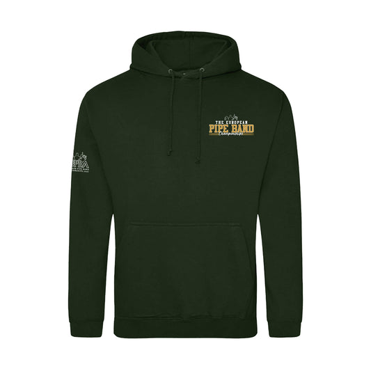 Front view European Pipe Band Championships Hoodie | Bottle Green | RSPBA