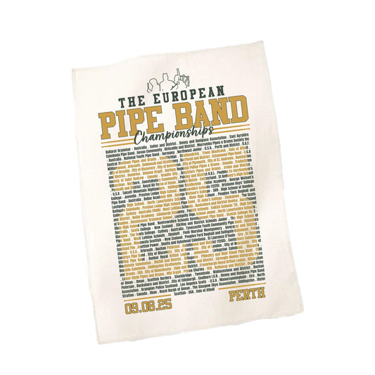 European Pipe Band Championships Tea Towel with participating band names | White | RSPBA