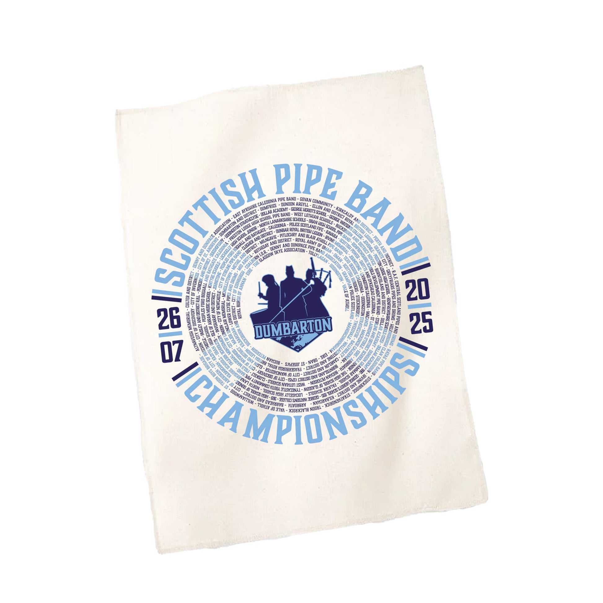 Scottish Pipe Band Championships Tea Towel with participating band names | White | RSPBA