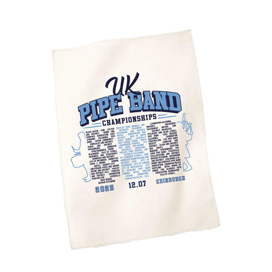 UK Pipe Band Championships Tea Towel with participating band names | White | RSPBA
