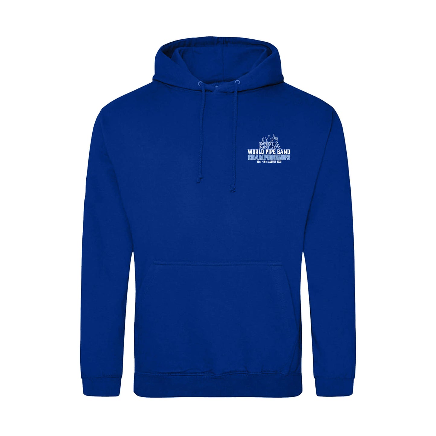 Front view of the World Pipe Band Championships Hoodie | Royal Blue | RSPBA