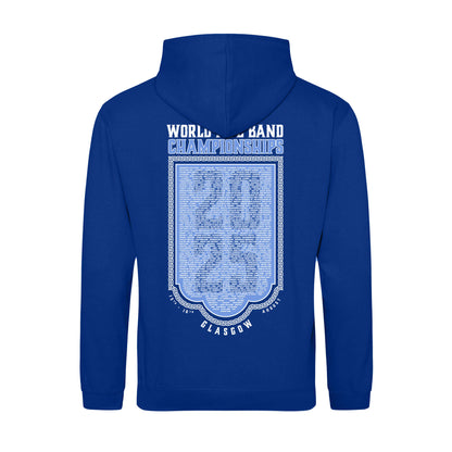 Back view of the World Pipe Band Championships Hoodie | Royal Blue | RSPBA