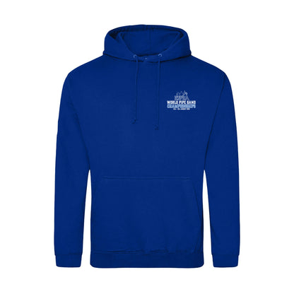 Front view of the World Pipe Band Championships Hoodie | Royal Blue | RSPBA