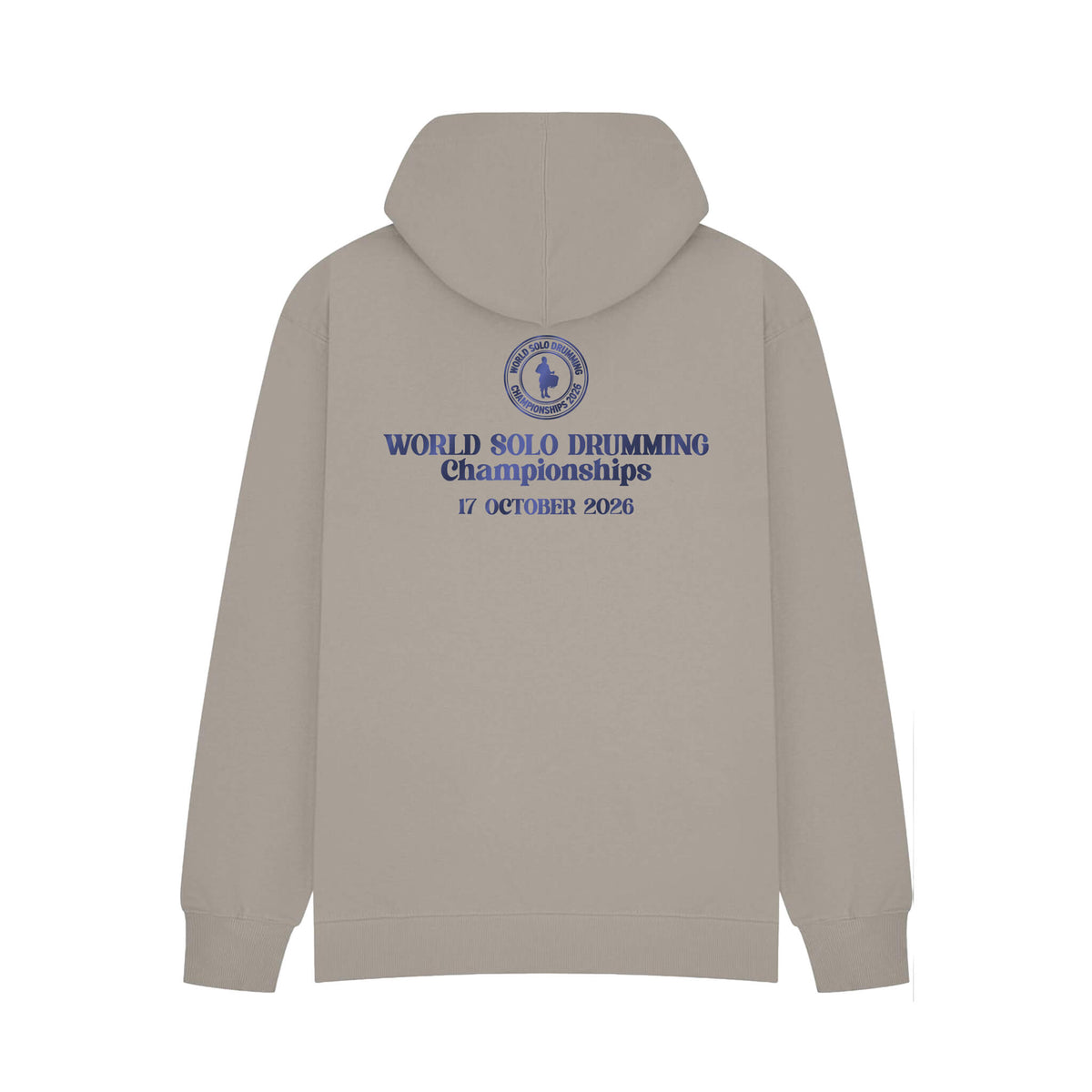 Front View of Stone World Solo Drumming Championship Hoodie with logo, event and date.
