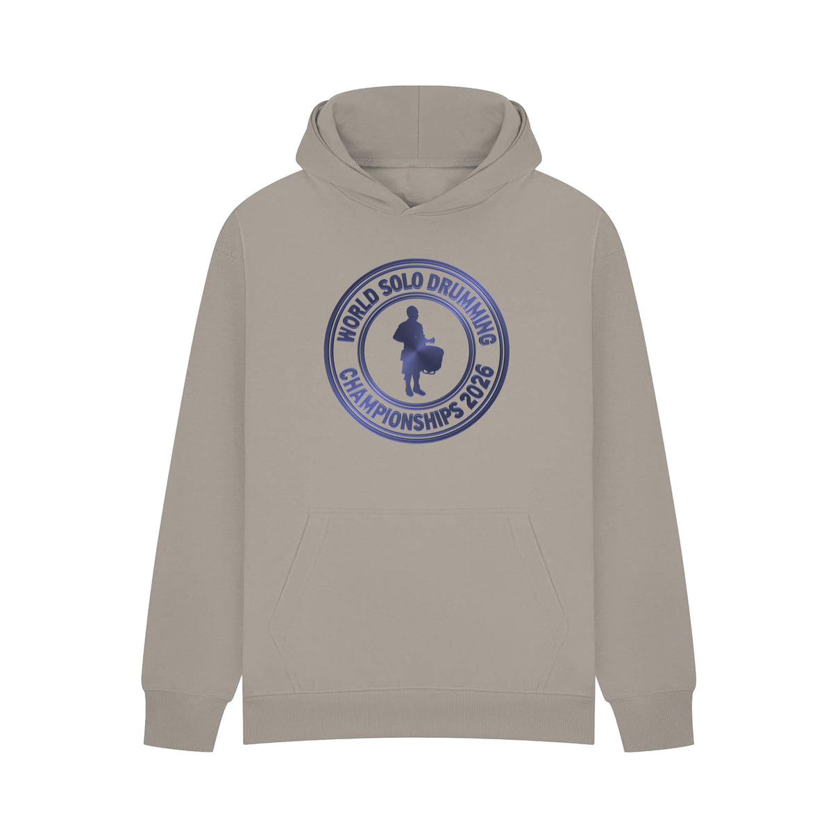 Front View of Stone World Solo Drumming Championship Hoodie with logo.