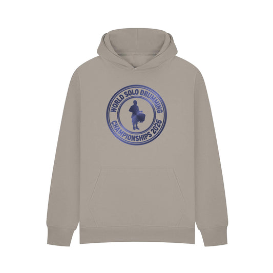 Front View of Stone World Solo Drumming Championship Hoodie with logo.