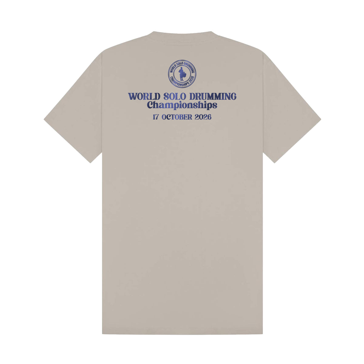 Back View of Stone World Solo Drumming Championship T-Shirt with logo, event, and date.