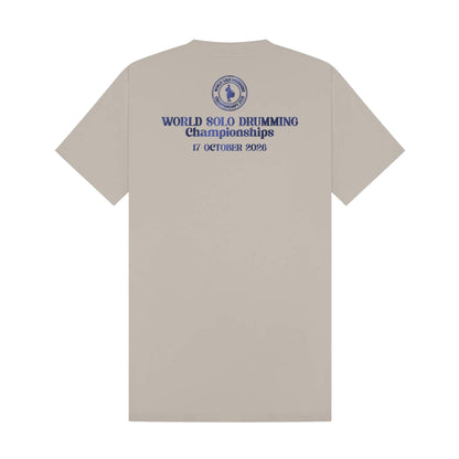Back View of Stone World Solo Drumming Championship T-Shirt with logo, event, and date.