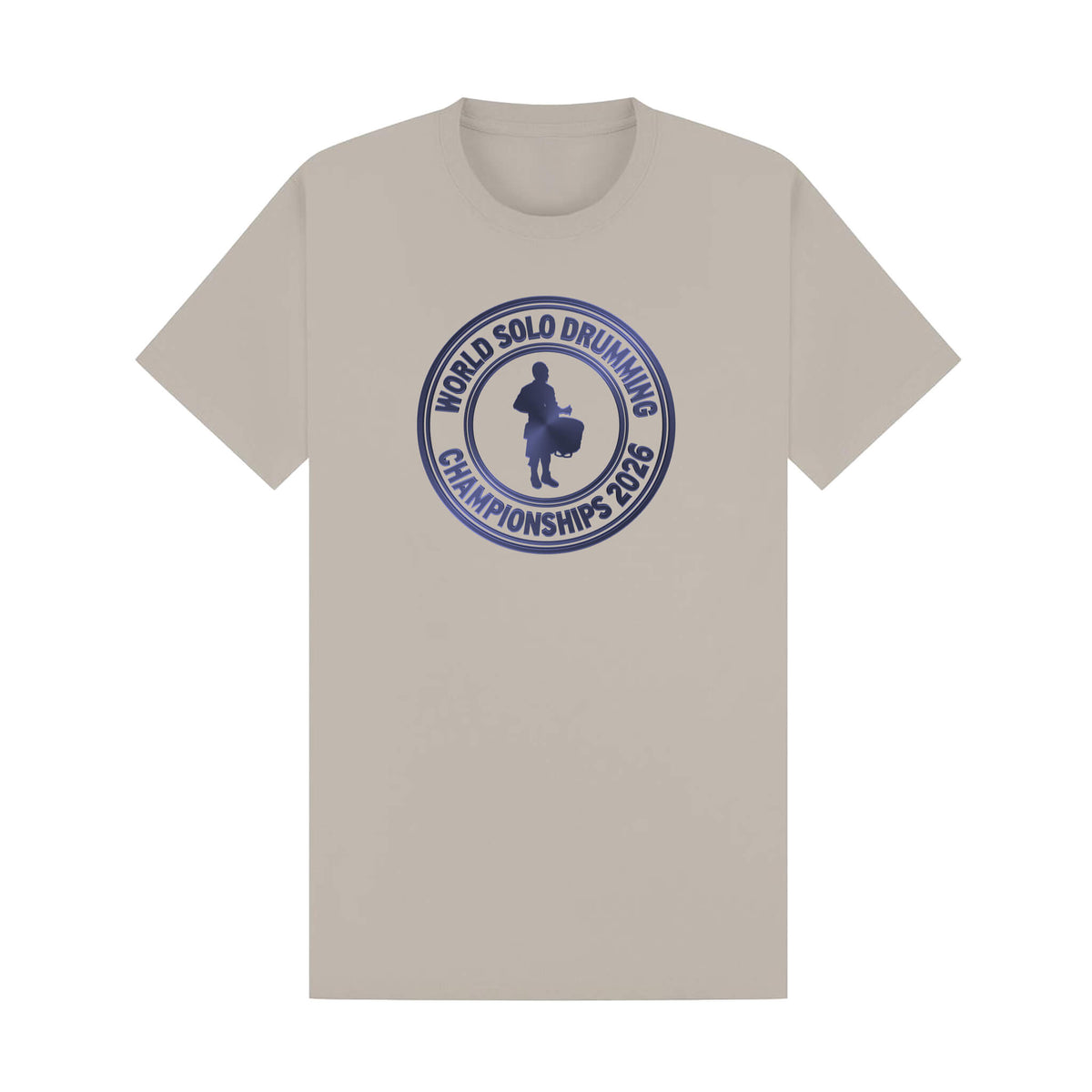 Front View of Stone World Solo Drumming Championship T-Shirt with logo.