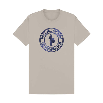 Front View of Stone World Solo Drumming Championship T-Shirt with logo.